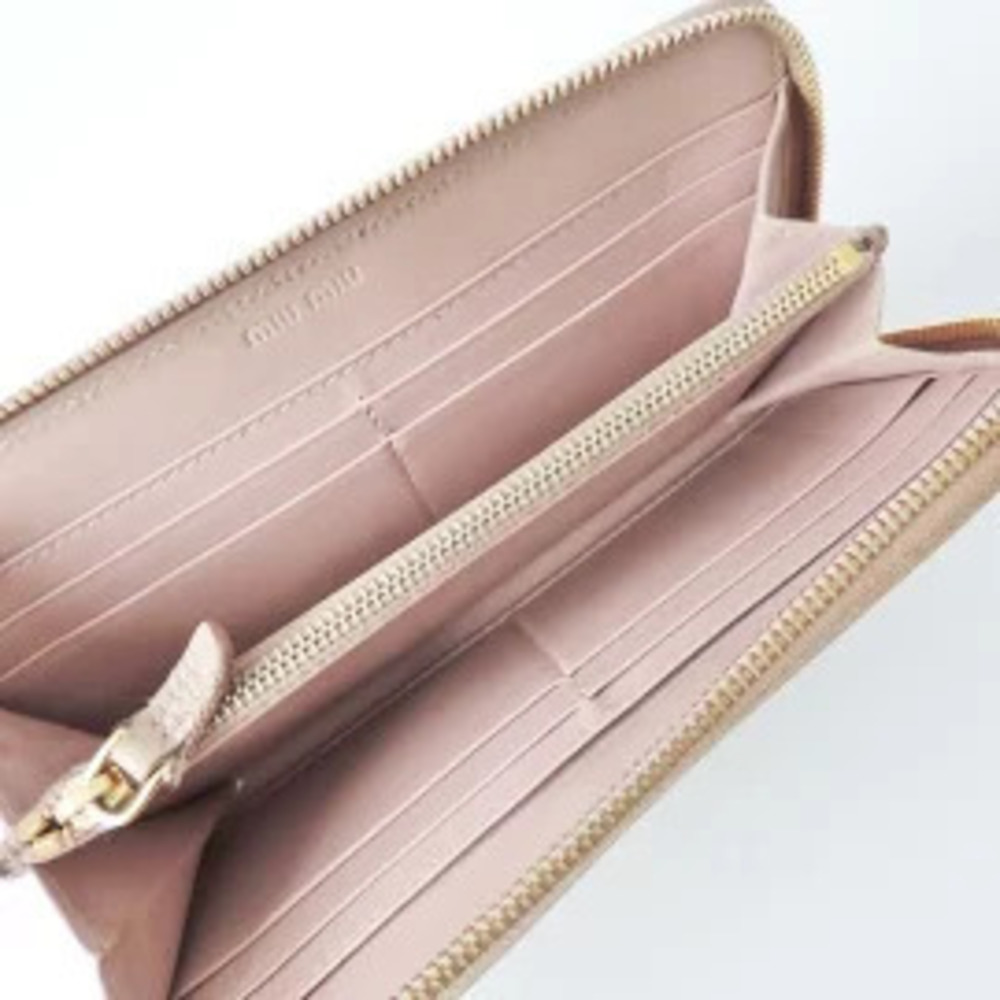 Miu Miu Long Wallet Embossed Leather Round Zipper Beige Cream - Picture 3 of 6